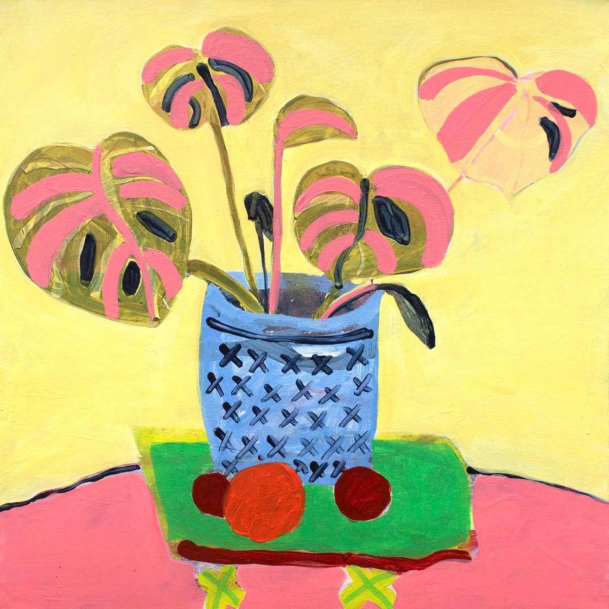 Yellow And Pink Plant By Suzie Cumming, 24 X 24, Artwork For Sale On Artfinder