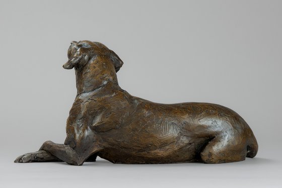 Lying Redbone Hound in Bronze Resin