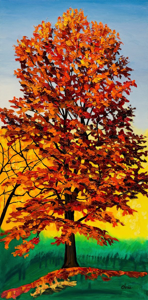 Tall Oak in Orange & Bronze by Christina M Plichta