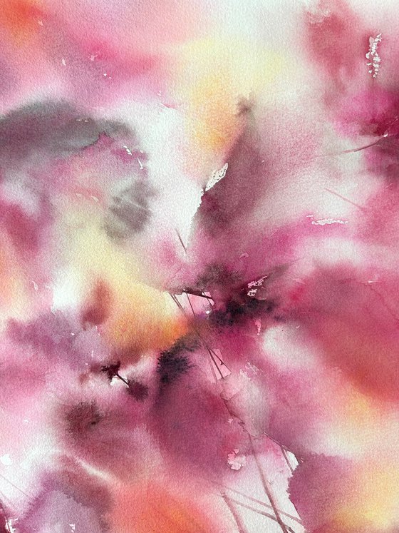 Flowers in pink colors. Abstract floral wall art