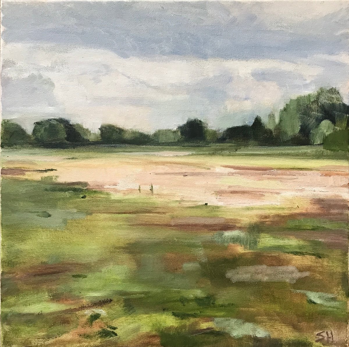 Impressionistic Landscape Oil Painting By Sandra Haney, 16 X 16", Aykley Heads 2, Original Artwork