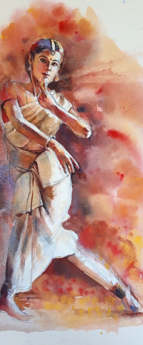 IndianArt, DancerArt, Watercolor, Traditional, FolkArt, Culture, Feminine, Classical, Performance, Elegant by Bozhidara Mircheva