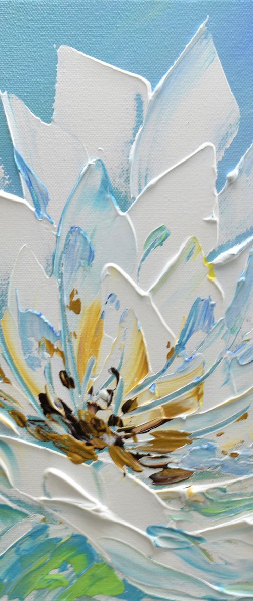 White Magnolia Flower III - 12"x12" Canvas Impasto Art by Olga Tkachyk