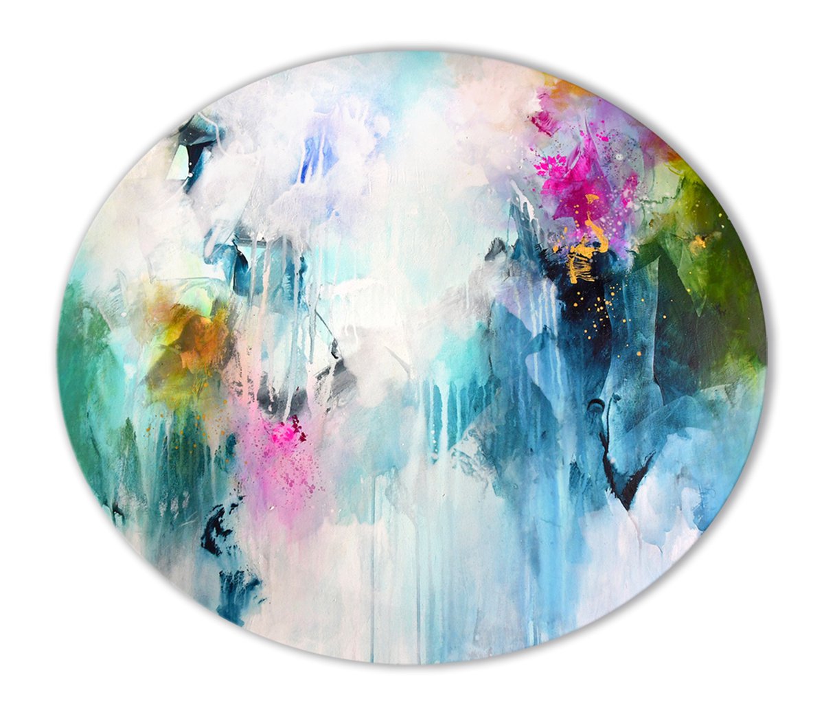 Abstract Acrylic Painting By Kirsten Handelmann, 35 X 31", Summer Evening Breeze, Original Artwork