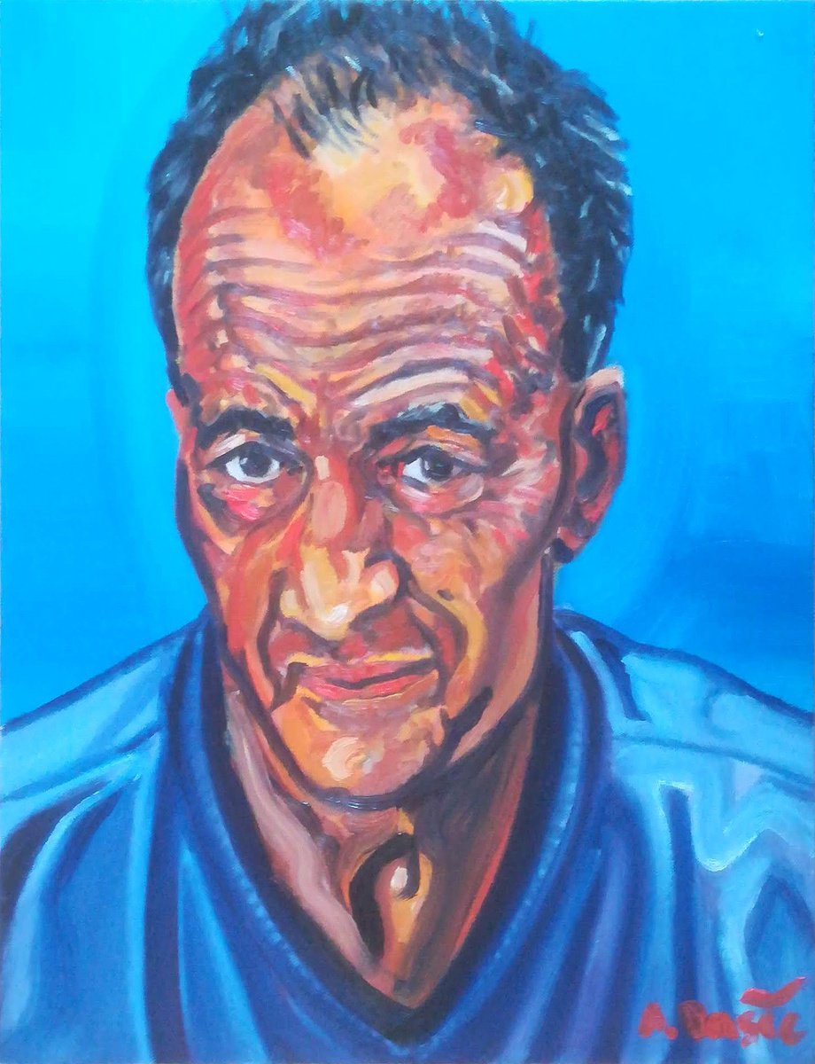 Expressive Portrait Oil Painting By Aleksandar Basic, 14 X 18, Frank Helmut Auerbach, Original Artwork