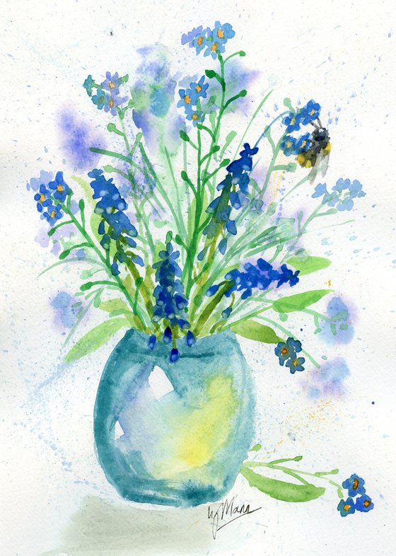 Forget me Nots and Honey Bee