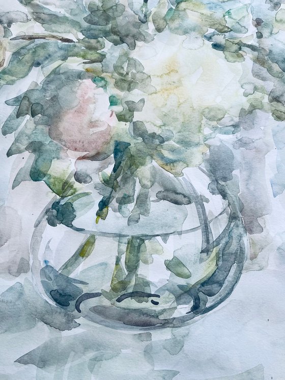 Peonies. Watercolor painting