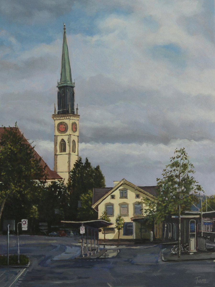 Cityscapes Oil Painting By Tom Clay, 12 X 16", Cham After The Storm, Original Artwork