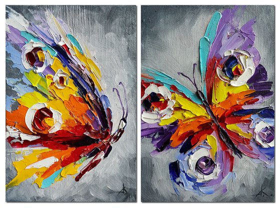 Оne life for two -  diptych, diptych butterfly, insects, oil painting, butterfly, butterfly art, gift, art