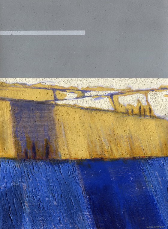 Blue, Ochre and Gray Abstract