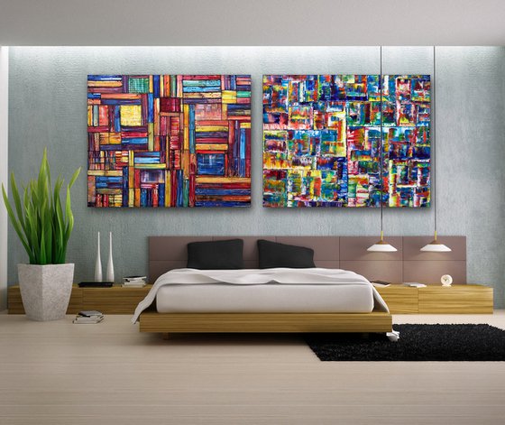 "Check Us Out" - FREE International Shipping/Discount USA Shipping - Original Xt Large PMS Abstract Diptych Oil Paintings On Canvas - 120" x 48"