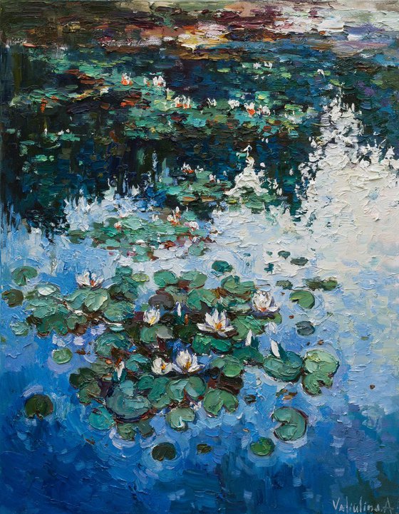 Water Lilies - Original Oil painting - FREE SHIPPING