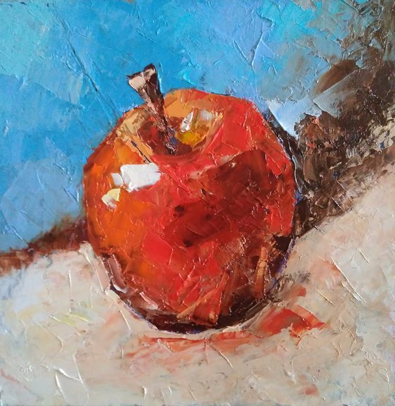 Red Apple Painting Original Art Fruit Still Life Wall Art Kitchen Artwork