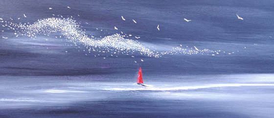 Moonlight Murmuration - Seascape, Murmuration, Panoramic, XL, Modern Art Office Decor Home