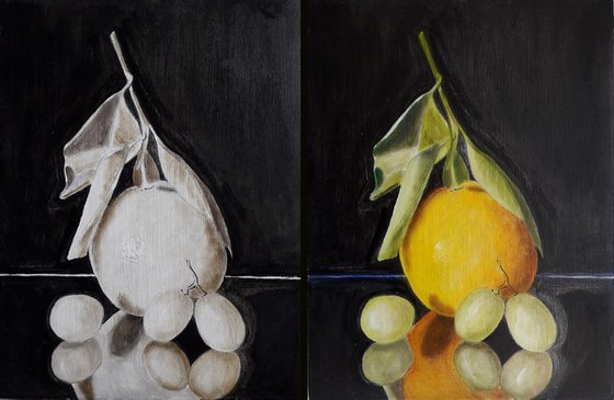 Orange with three grapes