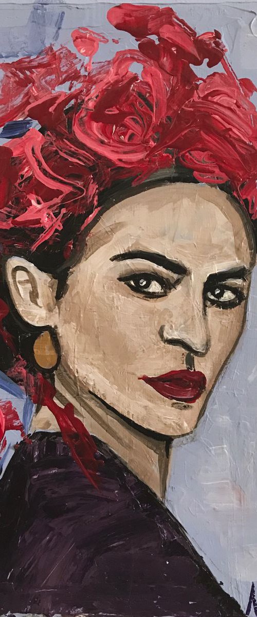 Viva la Frida, mini artwork, acrylic painting on canvas 6x8inch by Leysan Khasanova