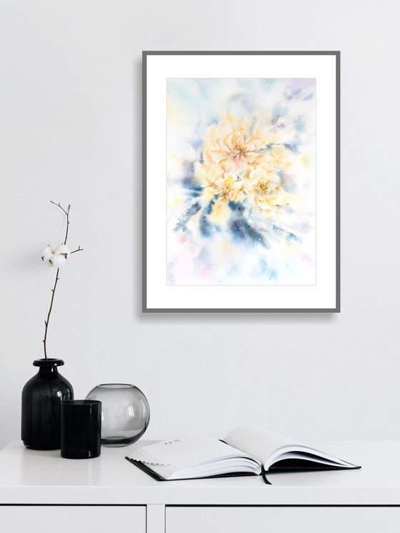 Yellow blue abstract flowers