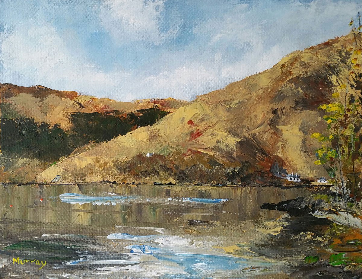 Landscape Acrylic Painting By Stephen Murray, 18 X 14", Scottish Highlands Loch Leven, Original Artwork