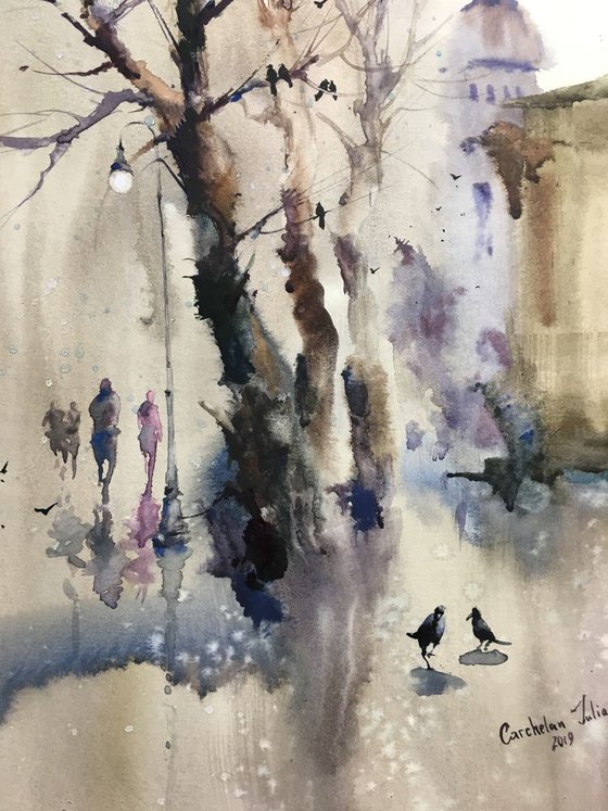 Watercolor "The beauty of crows”