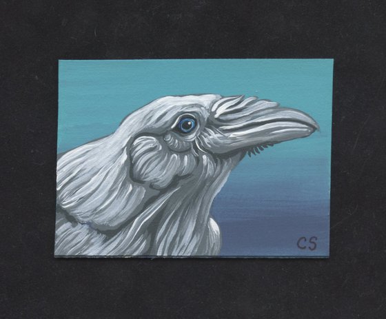 ACEO ATC Original Miniature Painting Spirit Crow Raven Bird Wildlife Art-Carla Smale