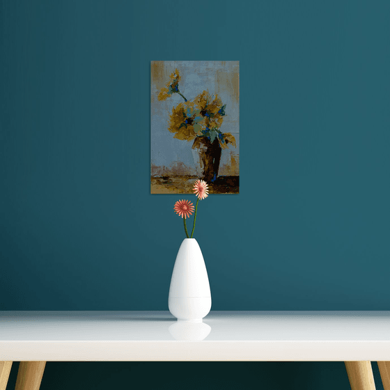 Still life painting with sunflowers