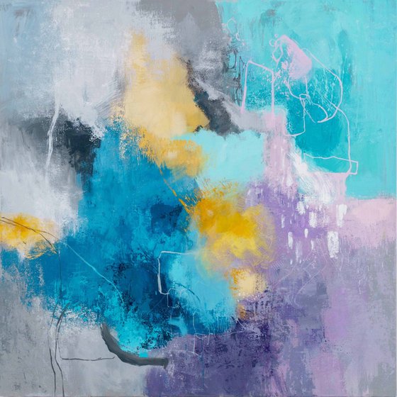 "Spring cloud" Teal purple abstract art