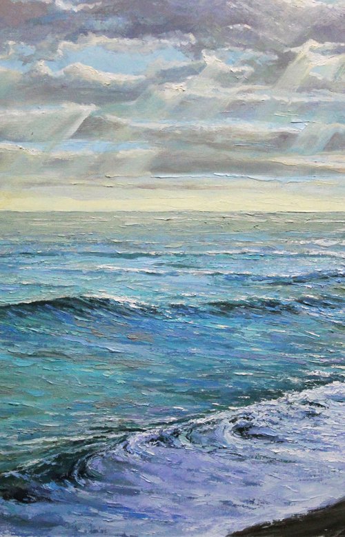 A million shades of the sea. 37x24 inches ORIGINAL OIL PAINTING, PALETTE KNIFE by Linar Ganeev