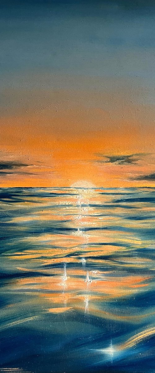 "Sunset" - sailboat at sunset seascape by Valentina Ash