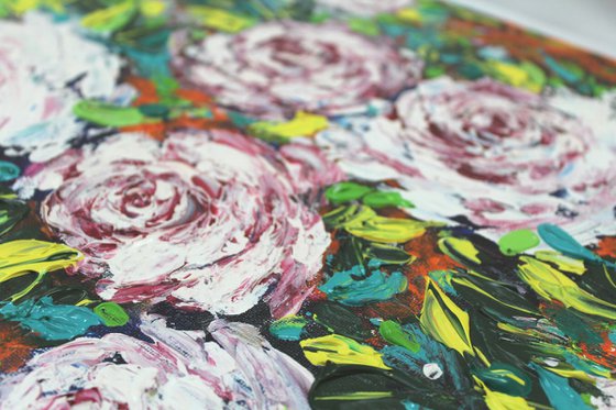 "I will hold you in my hands forever, 2017" - Roses Bouquet Floral Acrylic Painting