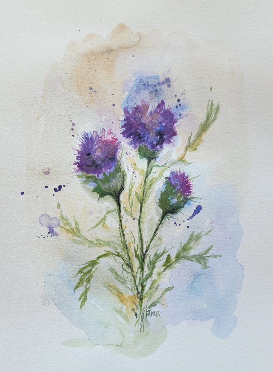 Impressionistic Botanical Drawing By Katrina Case, 9 X 12", Guardians Of The Meadow, Original Artwork