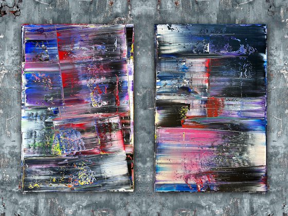 "Serious Moonlight" - Save As A Series - Original PMS Abstract Acrylic Painting Diptych On Canvas - 48" x 36"