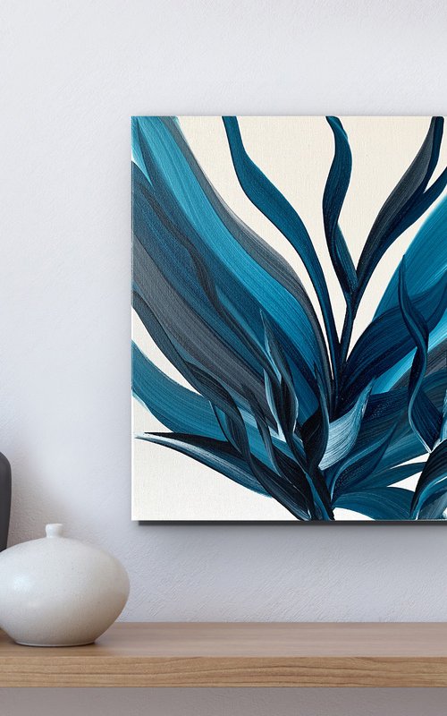 Exotic Plant Botanical - Shades of white and navy blue by Marina Skromova