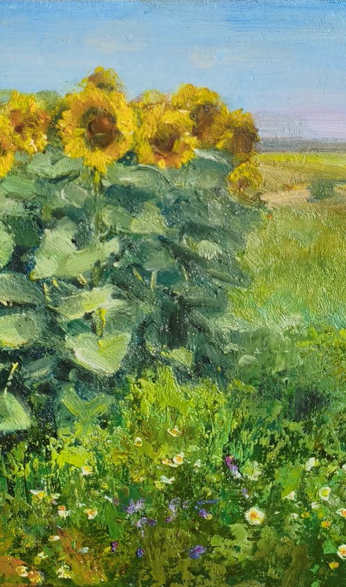 Landscape with sunflowers by Valentina Andrukhova