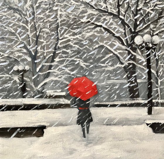 Lady with red umbrella