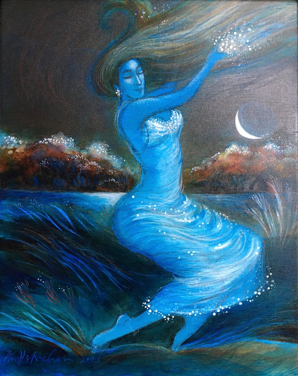 Woman and Crescent Moon by Phyllis Mahon