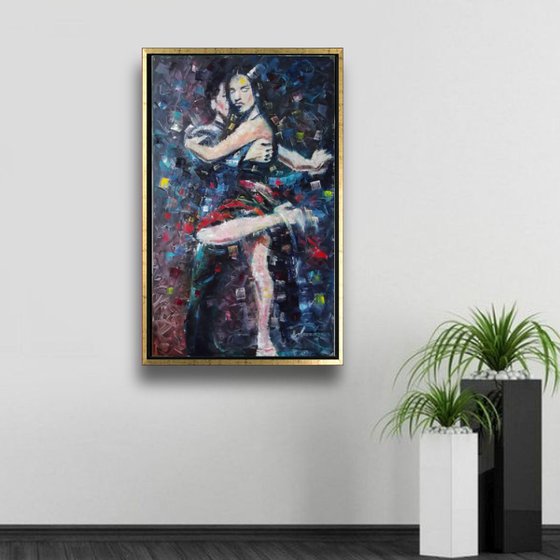 DYNAMIC TANGO IN COLOR AND CONTRAST Impressionist Oil Painting on Panel