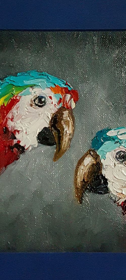 Splash - bird, parrots, painting on canvas, gift, love, birds love, parrots art, art bird, animals, oil painting,  palette knife, gift idea by Anastasia Kozorez