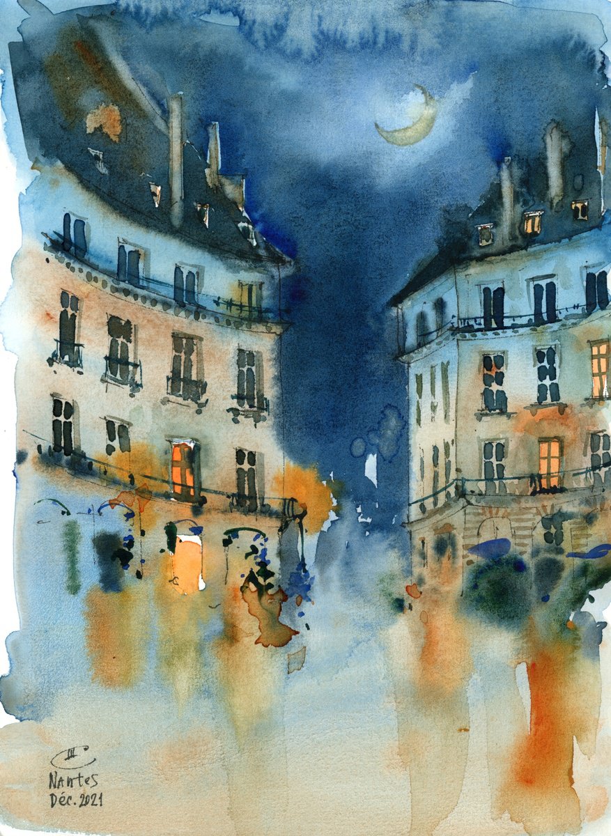 Once Upon a Time in the City #3. Night on the square (Nantes, France) by Tatyana Tokareva
