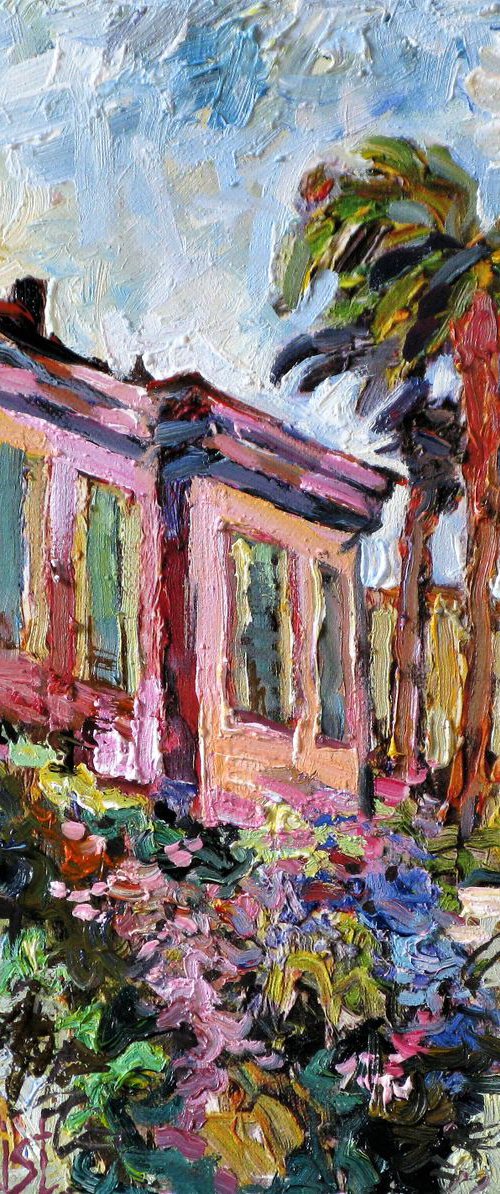 House with palm trees on the French Riviera. by Nikifor Swiristuhin