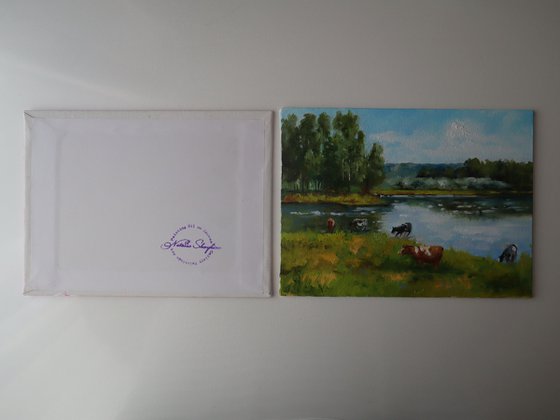 Cows by the Riverside, Pastoral Scene
