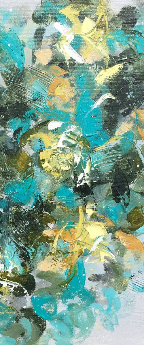 Abstract floral in Gray anf Aqua by Emma Bell