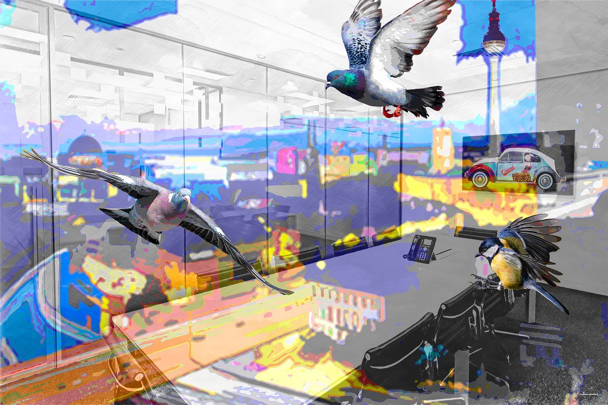 Urban And Pop Cityscapes Giclee Print By Uwe Fehrmann, 47 X 31", View Of Berlin, Original Artwork