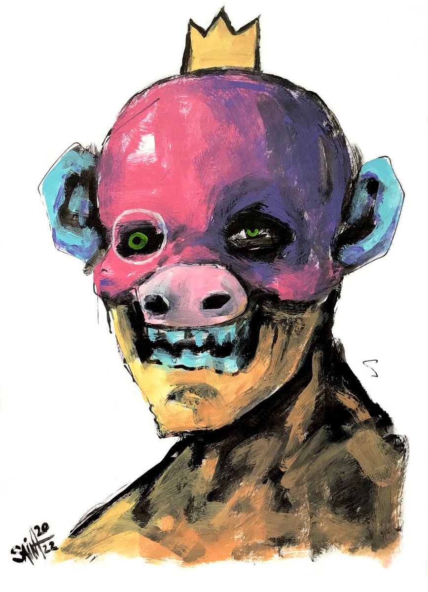 #24 Abstract pig zombie portrait painting original art, Horror Naive Outsider Folk Art Bru... by Ruslan Aksenov