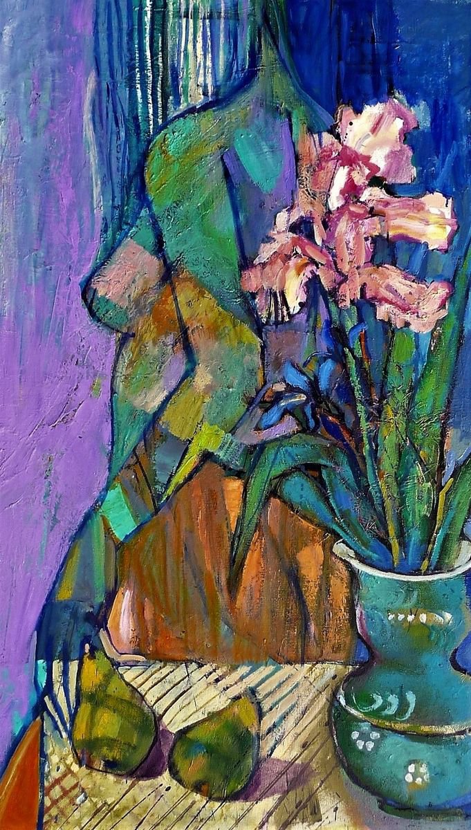 Impressionistic Portrait Oil Painting By Olena Kondratiuk, 20 X 33", Two Pears, Original Artwork