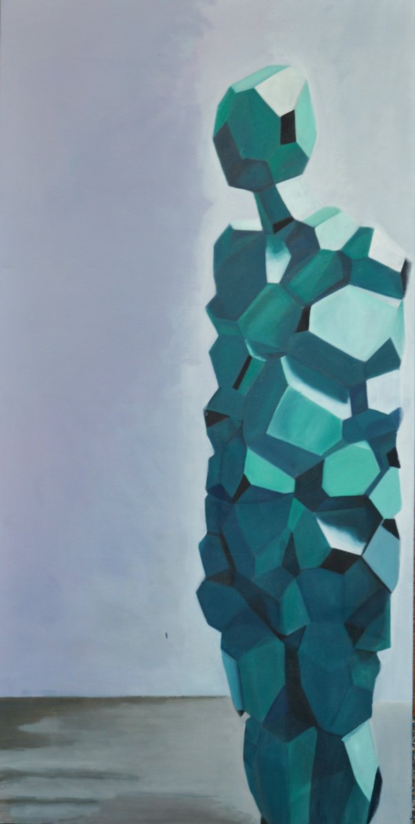 Expressive Portrait Oil Painting By Roman Sedlak, 24 X 47", Trapped, Original Artwork