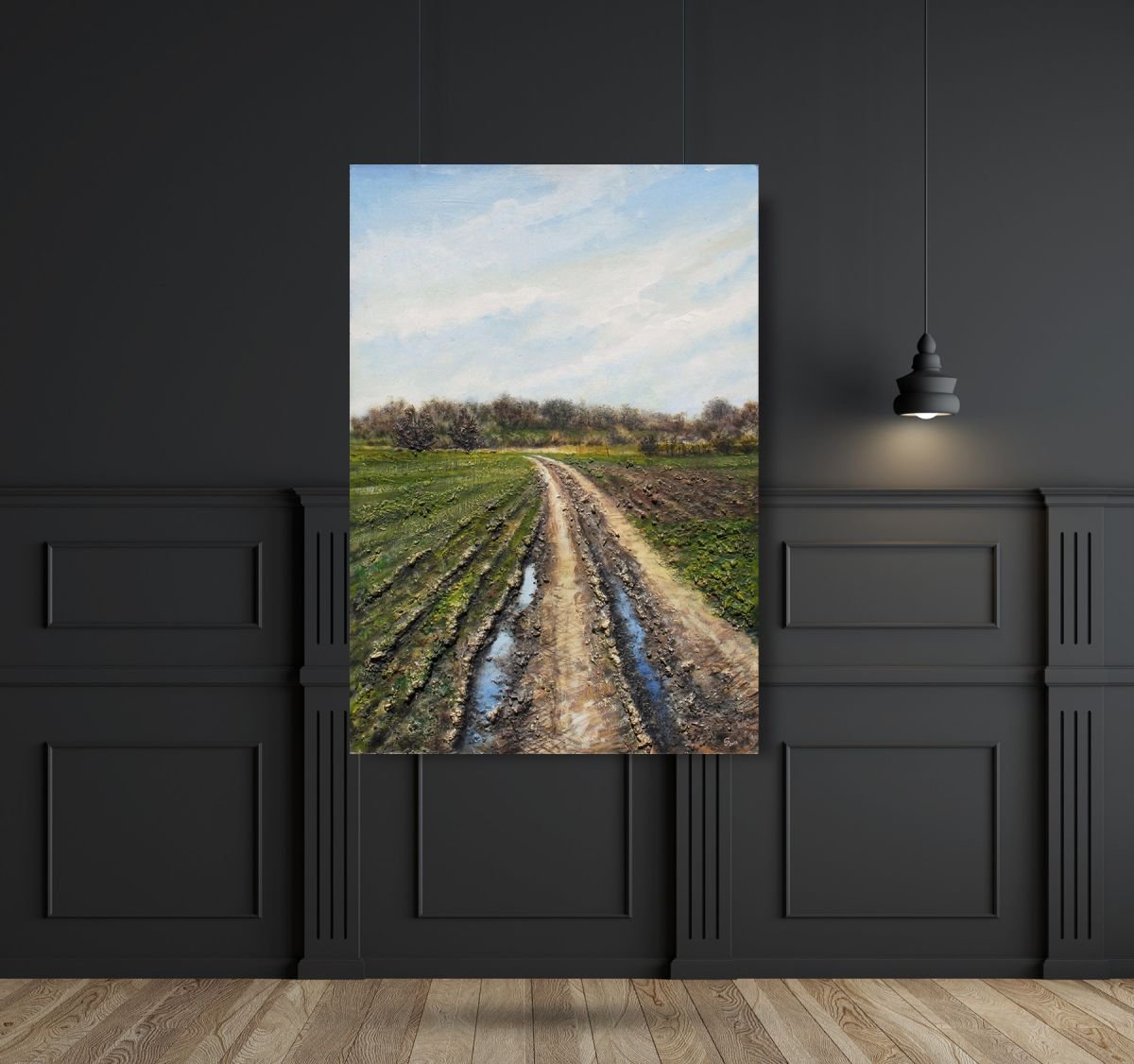 Impressionistic Landscape Oil Painting By Ivan Grozdanovski, 20 X 28, Rural Road In Early Spring, Original Artwork