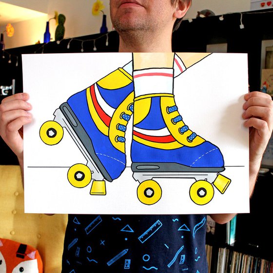 Retro Roller Skate Painting on Unframed A3 Paper
