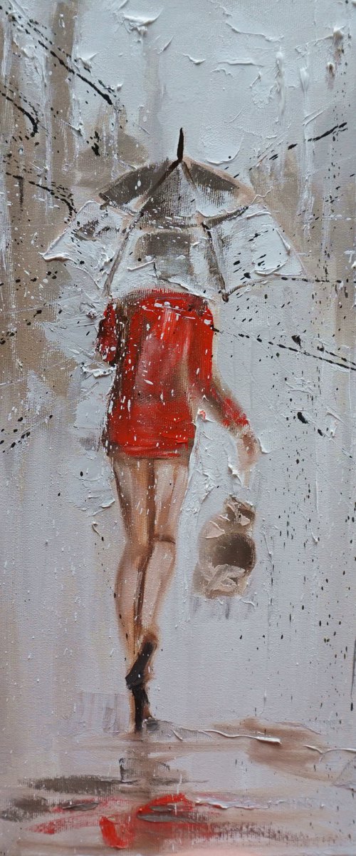 " LONELY IN THE CITY ... "   street WINTER lockdown original painting CITY palette knife GIFT by Monika Luniak