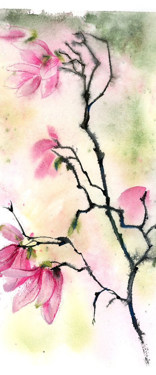 Magnolia Branch (1)  -  Original Watercolor Painting by Olga Tchefranov (Shefranov)