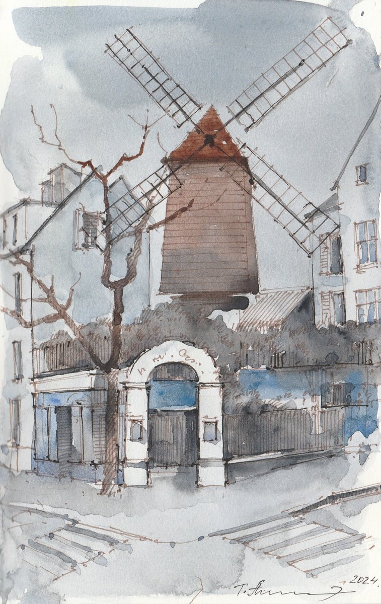 Impressionistic Cityscapes Watercolour By Tatiana Alekseeva, 5 X 8", Moulin De La Galette, Original Artwork